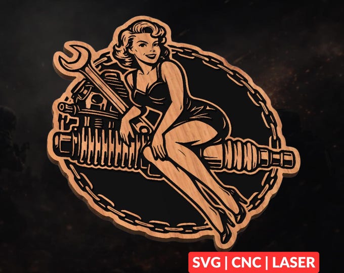 Pin-Up Mechanic Girl SVG: Vintage Auto Repair Design (Digital Download)