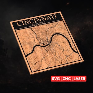 Cincinnati Ohio Stadt Karte SVG | CNC Laser Cut Datei, Laser Cut Datei, Laser Cut Datei, Glowforge Gravur, LightBurn Ready