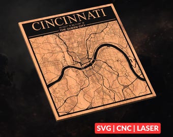 Cincinnati Ohio City Map SVG | CNC Laser Cut File, City Map Wood Sign, Laser Engraving