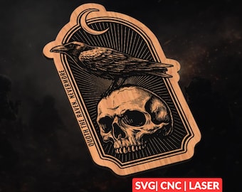 Raven Skull SVG | CNC Laser Cut File, Wood Wall Art, Glowforge Engraving, LightBurn Ready