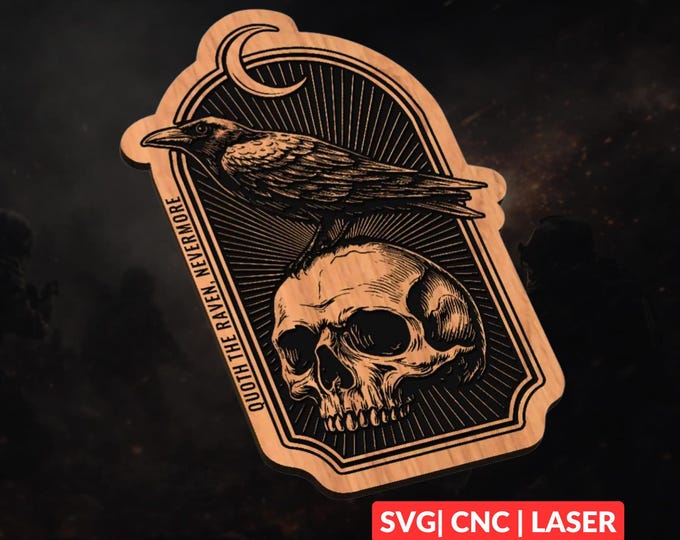 Raven Skull SVG | CNC Laser Cut File, Wood Wall Art, Glowforge Engraving, LightBurn Ready