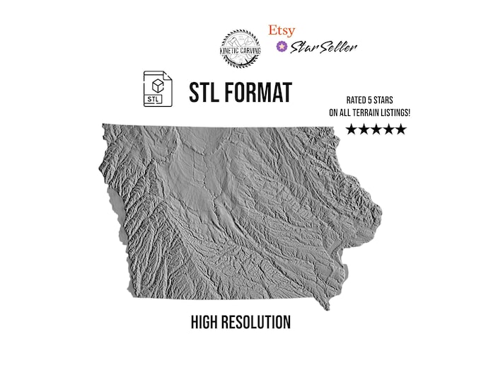 Iowa Topographic Map STL File: 3D Terrain Model (Digital Download)