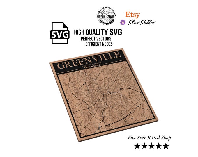 Greenville, South Carolina City Map SVG File for Woodworking, CNC, Printing and Lasering