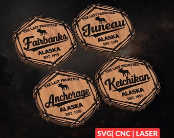 Alaska Design Bundle SVG | CNC Laser Cut File, Wood Wall Art, Glowforge Engraving, LightBurn Ready