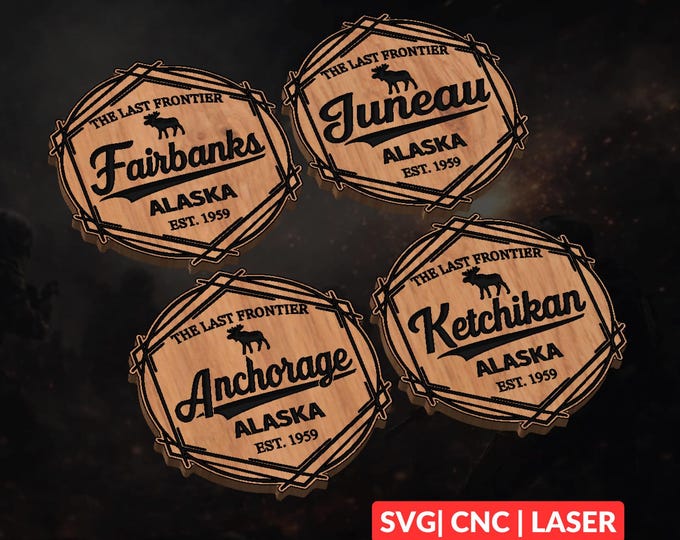 Alaska Design Bundle SVG | CNC Laser Cut File, Wood Wall Art, Glowforge Engraving, LightBurn Ready