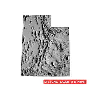 Utah Terrain Map STL | 3D CNC Carving File, Wood Relief Art, 3D Printing Ready
