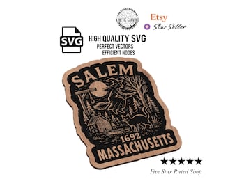 Salem Witch Halloween SVG | CNC Laser Cut File, Wood Wall Art, Glowforge Engraving, LightBurn Ready