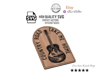 Country Road Mountain Guitar SVG File for Woodworking, CNC, Printing and Lasering