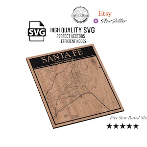 SVG-bestand met kaart van Santa Fe, New Mexico-stad voor houtbewerking, CNC, afdrukken en laseren