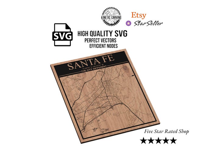 Santa Fe, New Mexico City Map SVG File for Woodworking, CNC, Printing and Lasering