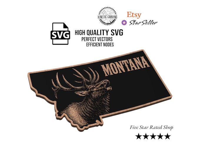 Montana Elk – State Outline Hunting Decor for Woodworking, CNC, Printing and Lasering