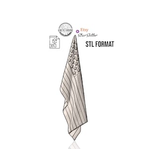 May include: A digitally rendered American flag design, featuring a field of stars and stripes. The flag is rendered in a neutral color palette with black and white accents. The text "STL FORMAT" is displayed in black, indicating a digital file format.