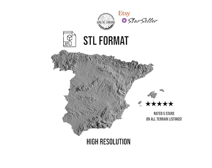 Spain Terrain File – 3D Topographic Map for CNC, 3D Printing, or 3D Lasering