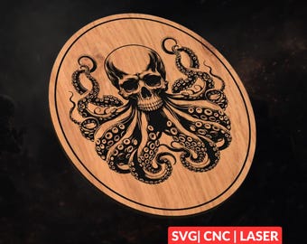 Skull Octopus SVG | CNC Laser Cut File, Wood Wall Art, Glowforge Engraving, LightBurn Ready