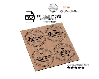Alaska Design SVG Bundle | Fairbanks, Juneau, Anchorage, Ketchikan | State Seal Style Woodworking, CNC, Printing and Lasering