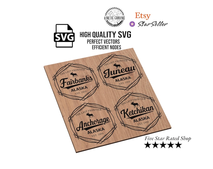 Alaska Design SVG Bundle: State Seal Vector File for CNC, Laser Cutting (Digital Download)