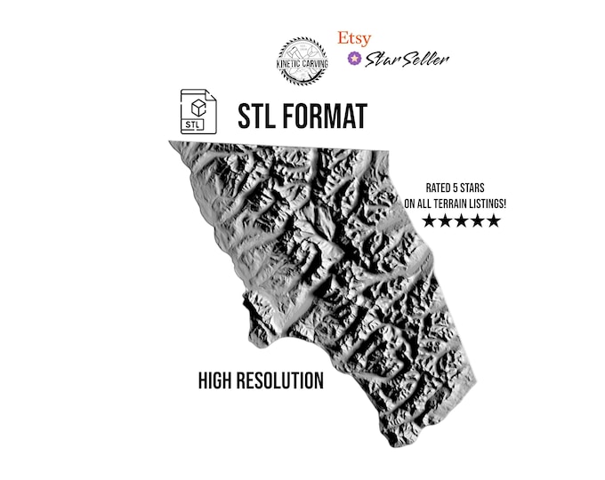 Glacier National Park STL File – 3D Terrain Model for for CNC, 3D Printing, or 3D Lasering