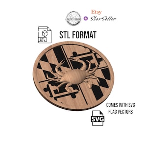 Maryland State Flag Blue Crab Circle STL/SVG File for Woodworking, CNC, Printing and Lasering