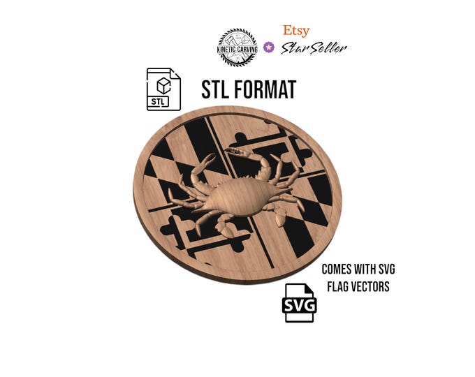 Maryland State Flag Blue Crab Circle STL/SVG File for Woodworking, CNC, Printing and Lasering