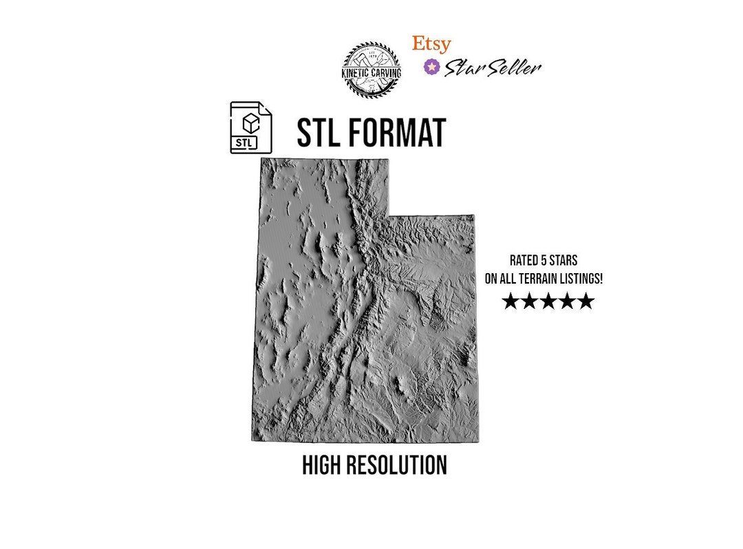 Utah Terrain 3D Topographic Map STL | 3D CNC Carving File, Wood Relief ...
