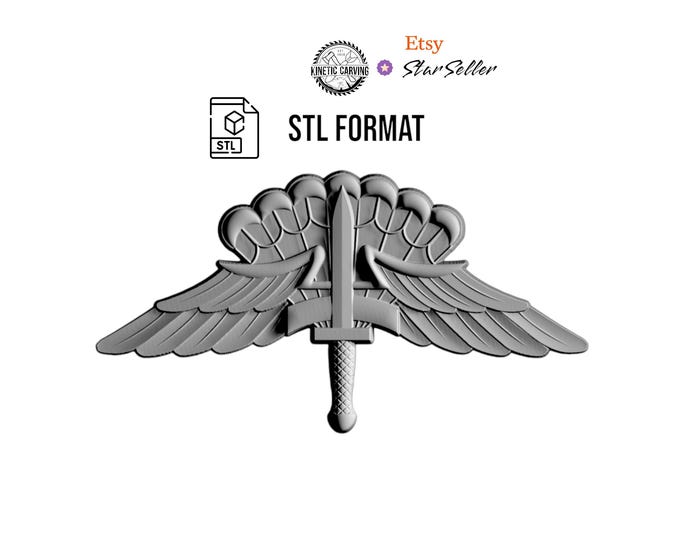 3D STL Model of Military Free Fall Wings (Basic), for 3D Printing, CNC Woodworking