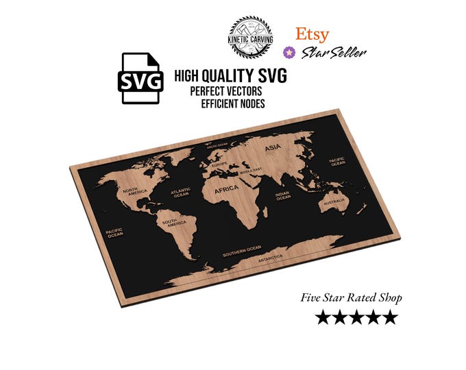 World Map SVG File for Woodworking, CNC, Printing and Lasering
