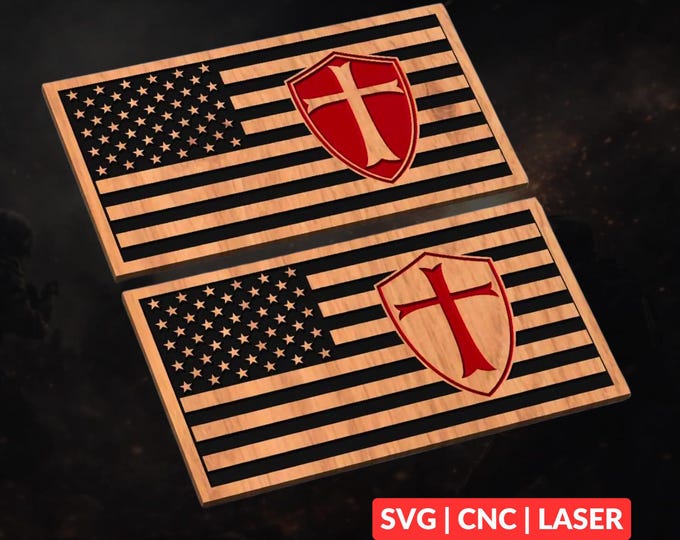 Templar Shield Flag SVG | CNC Laser Cut File, Wood Wall Art, Glowforge Engraving, LightBurn Ready