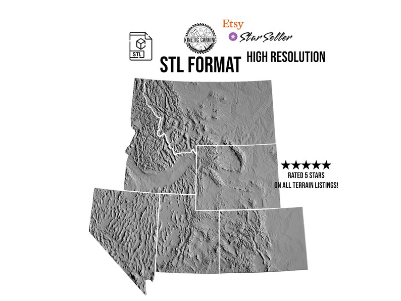 Mountain States 3D Topographic Model Bundle: CNC Carving STL Files ...