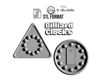 Billiard Clock STL Files – Pool Rack & Round Design (Digital Download)