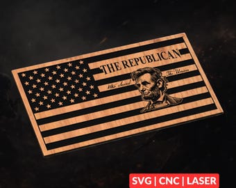 Abraham Lincoln Flag SVG | CNC Laser Cut File, Wood Wall Art, Glowforge Engraving, LightBurn Ready