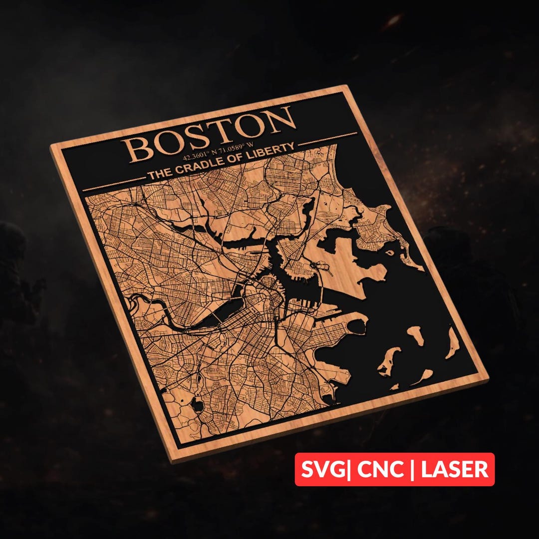 Boston Massachusetts City Map SVG | CNC Laser Cut File, Wood Wall Art ...