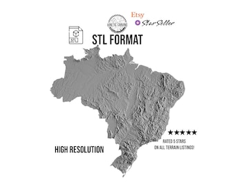 Brazil Terrain Map STL File | CNC Topographic Relief of Brazil  (Digital Download)