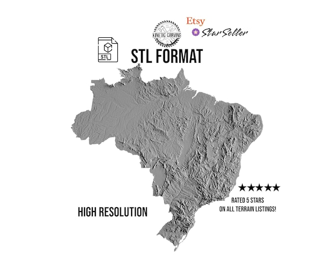 Brazil Terrain Map STL File | CNC Topographic Relief of Brazil  (Digital Download)