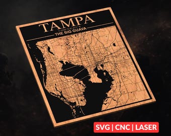 Tampa Florida City Map SVG | CNC Laser Cut File, City Map Wood Sign, Laser Engraving