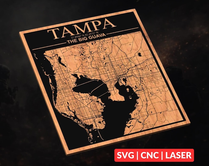 Tampa Florida City Map SVG | CNC Laser Cut File, Wood Wall Art, Glowforge Engraving, LightBurn Ready