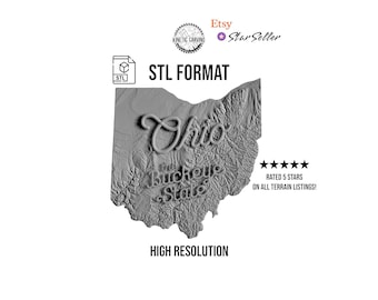 Ohio Topographic 3D STL Model: CNC Woodworking, 3D Printing (Digital Download)