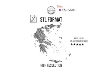 Greece 3D Topographic Terrain STL File for Printing: Digital Map of Greek Islands & Mainland