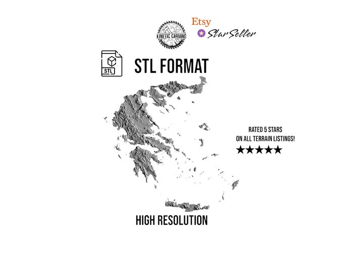 Greece Terrain STL File – 3D Topographic Map for CNC, 3D Printing, or 3D Lasering