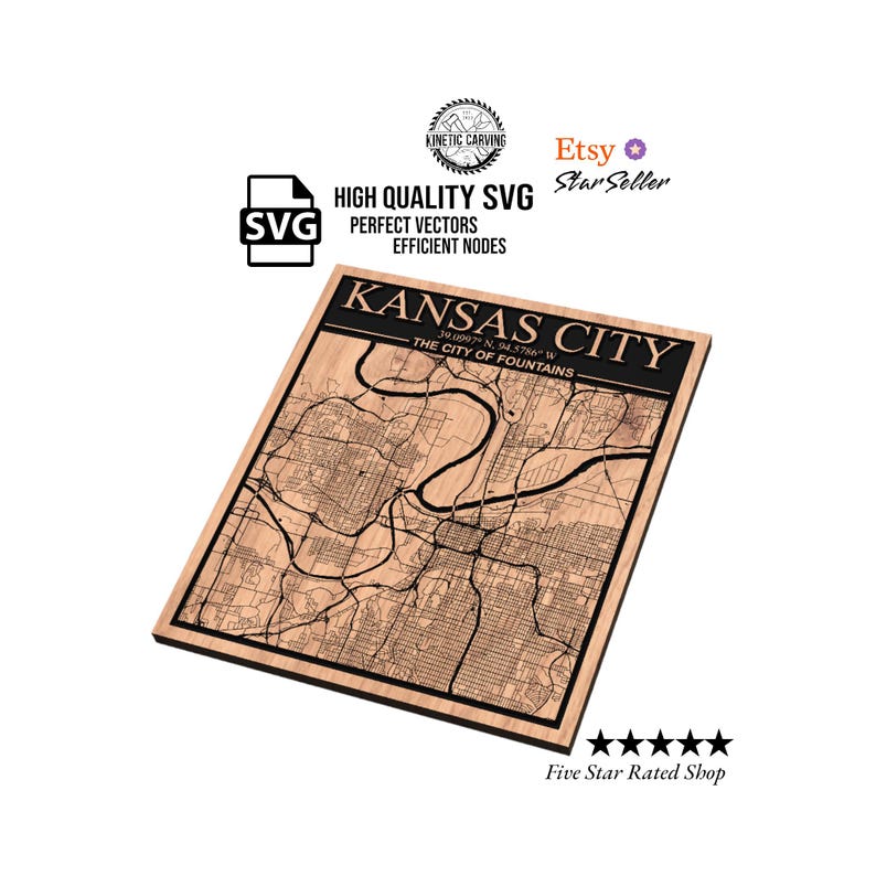 Kc Cnc File Kansas City Missouri Map SVG | CNC Laser Cut File, Wood Wall Art ...