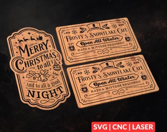 Christmas Themed Holiday Designs Bundle Bundle SVG | CNC Laser Cut File, Wood Wall Art, Glowforge Engraving, LightBurn Ready