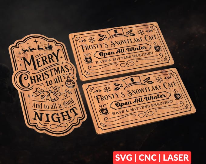 Christmas Themed Holiday Designs Bundle Bundle SVG | CNC Laser Cut File, Wood Wall Art, Glowforge Engraving, LightBurn Ready