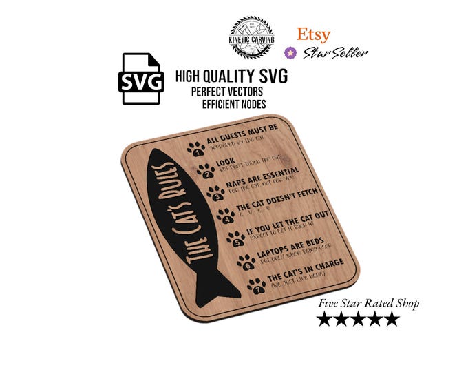 Cat Rules SVG File: Woodworking, CNC, Printing, Lasering(Digital Download)