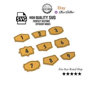 May include: Nine wooden number cutouts, each with a different shape and a dark border. The numbers 1 to 9 are displayed in a bold, black font. The image also includes the text "HIGH QUALITY SVG" and "PERFECT VECTORS".
