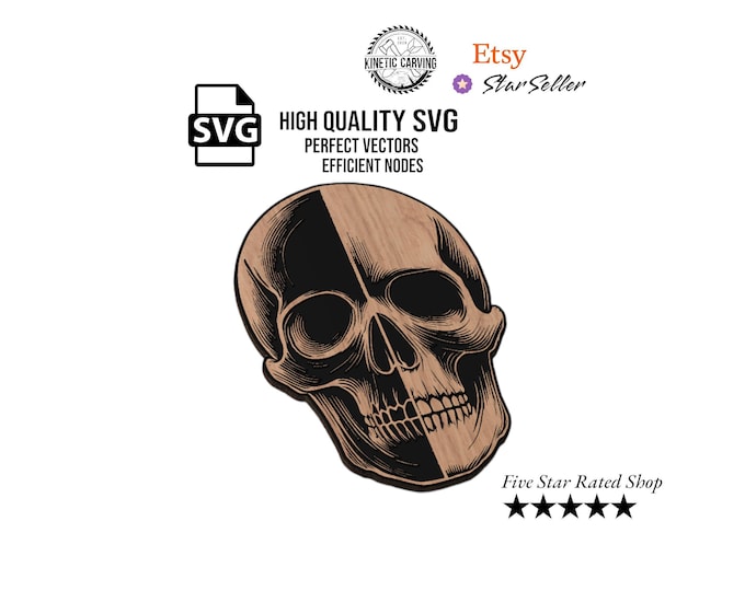 Skull SVG File: Black and White Vector for CNC, Laser Cutting (Digital Download)