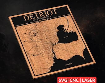 Detroit, Michigan City Map SVG | CNC Laser Cut File, Wood Wall Art, Glowforge Engraving, LightBurn Ready