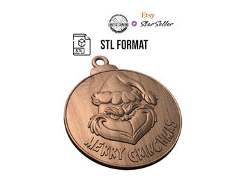 Merry Grinchmas Christmas Tree Ornament STL | CNC & 3D Carving File (Digital Download)