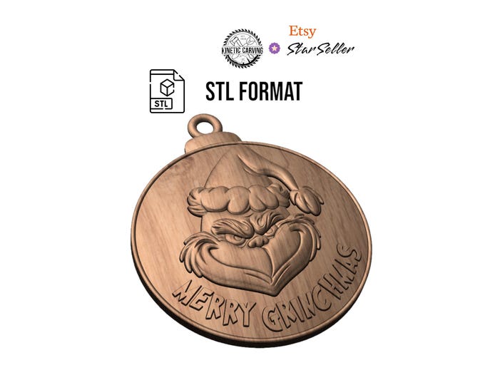 Merry Grinchmas Christmas Tree Ornament STL | CNC & 3D Carving File (Digital Download)