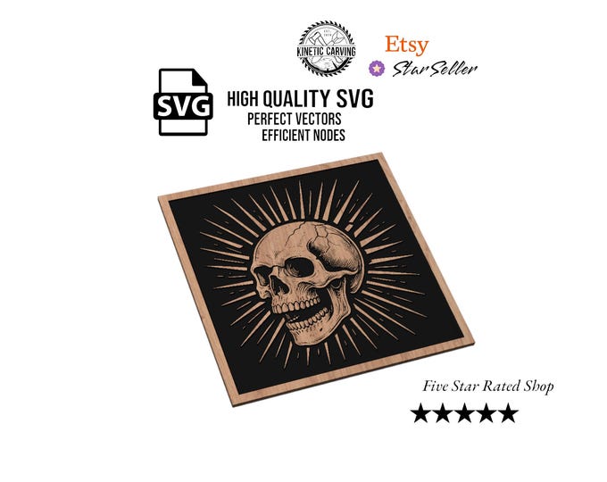 Radiant Skull SVG | Gothic Sunburst Skull Art for CNC, Laser, or Vinyl Cutting – Digital Download
