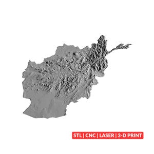Afghanistan Terrain Map STL | 3D CNC Carving File, Wood Relief Art, 3D Printing Ready