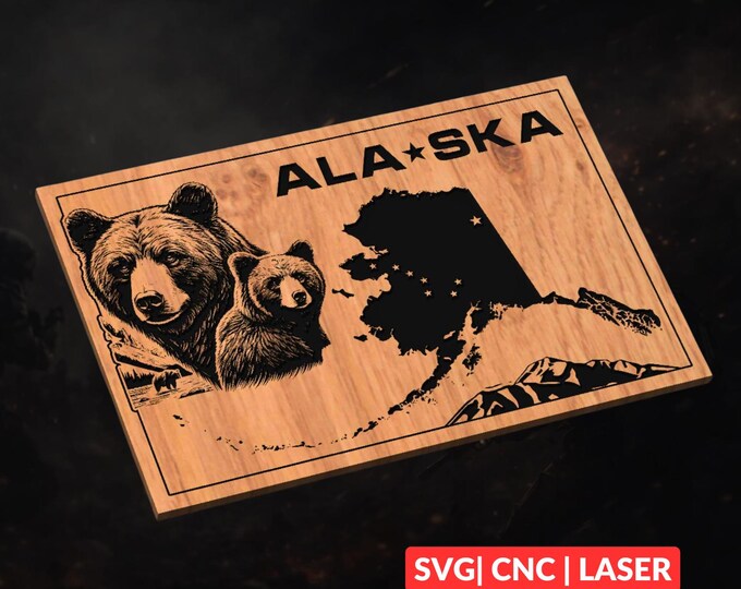Alaska Brown Bear SVG | CNC Laser Cut File, Wood Wall Art, Glowforge Engraving, LightBurn Ready